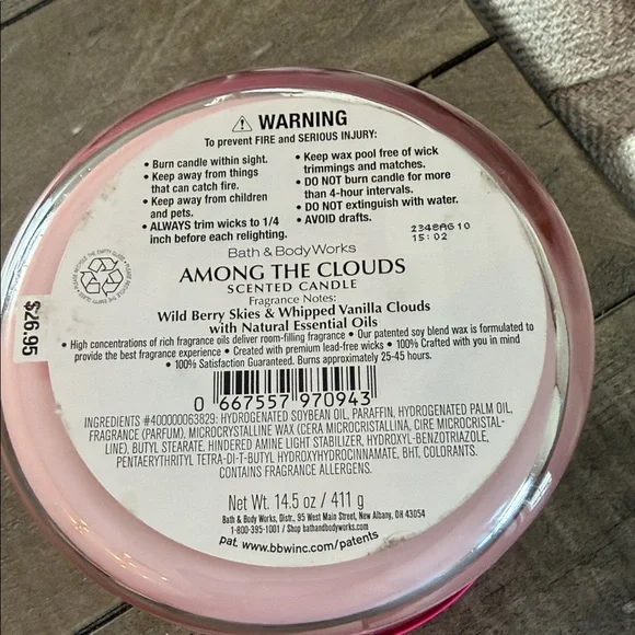 Bath & Body Works Among the Clouds Candle with Pink Lid - Picture 4 of 4